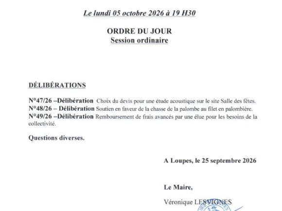 Réunion du Conseil Municipal le 5 octobre